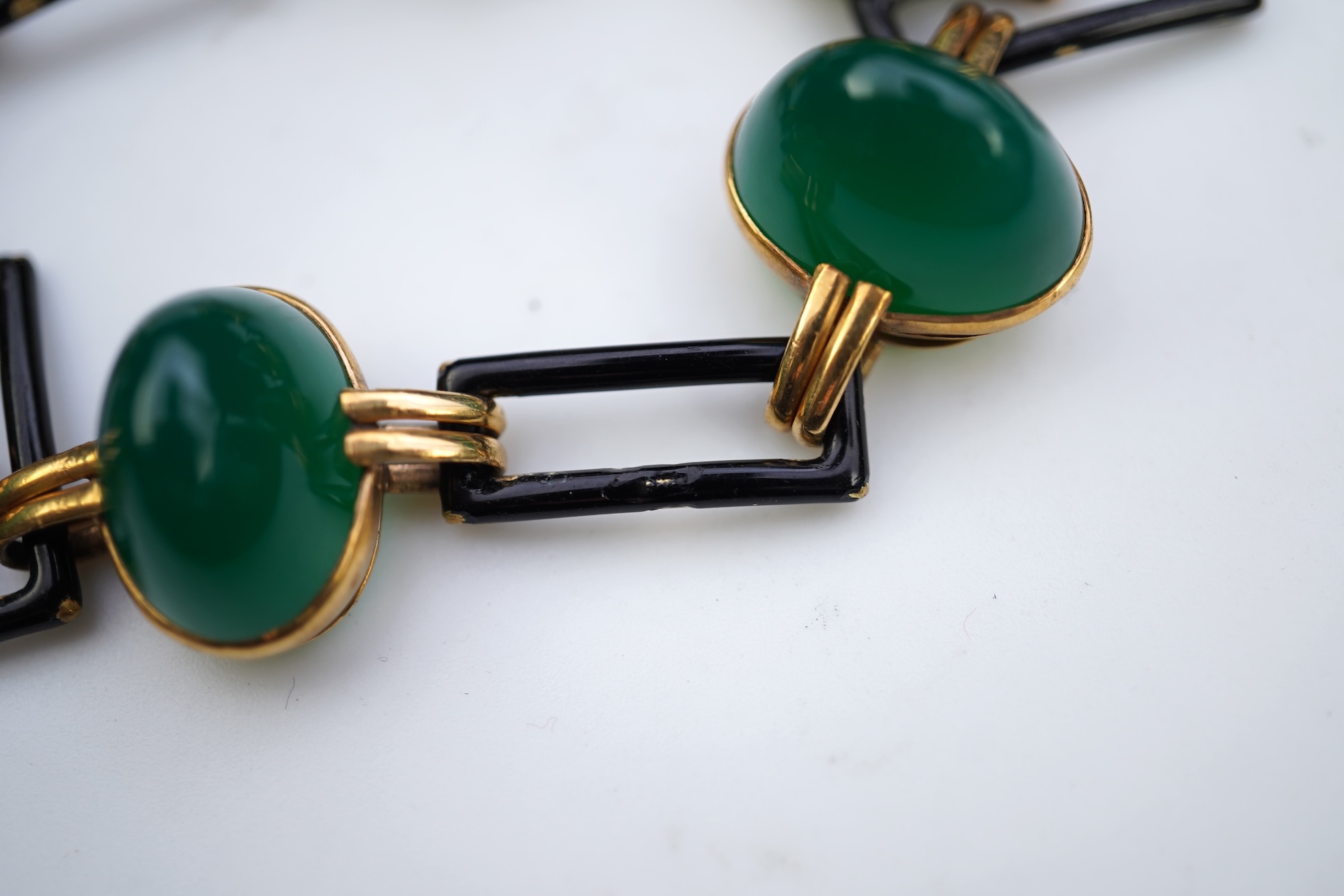 Georges Lenfant, a chalcedony and lacquer bracelet, mid 20th century
